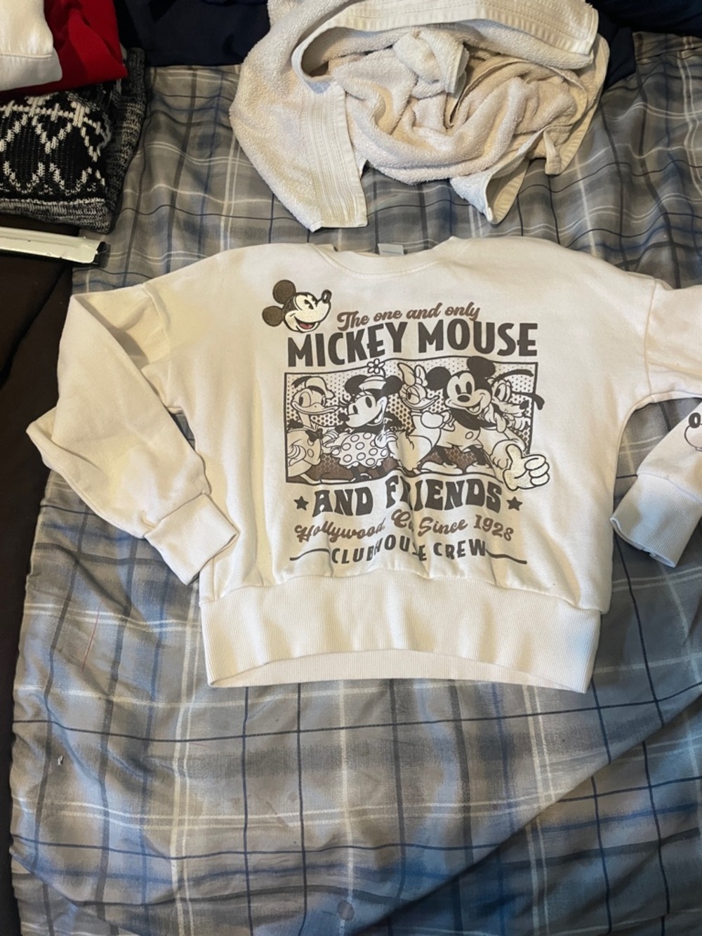 Disney Cream Mickey and Friends Crewneck Sweatshirt with Blue Tag